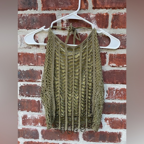 Mermaid top! Green beaded halter top with green and purple beading and mesh M - Picture 6 of 6